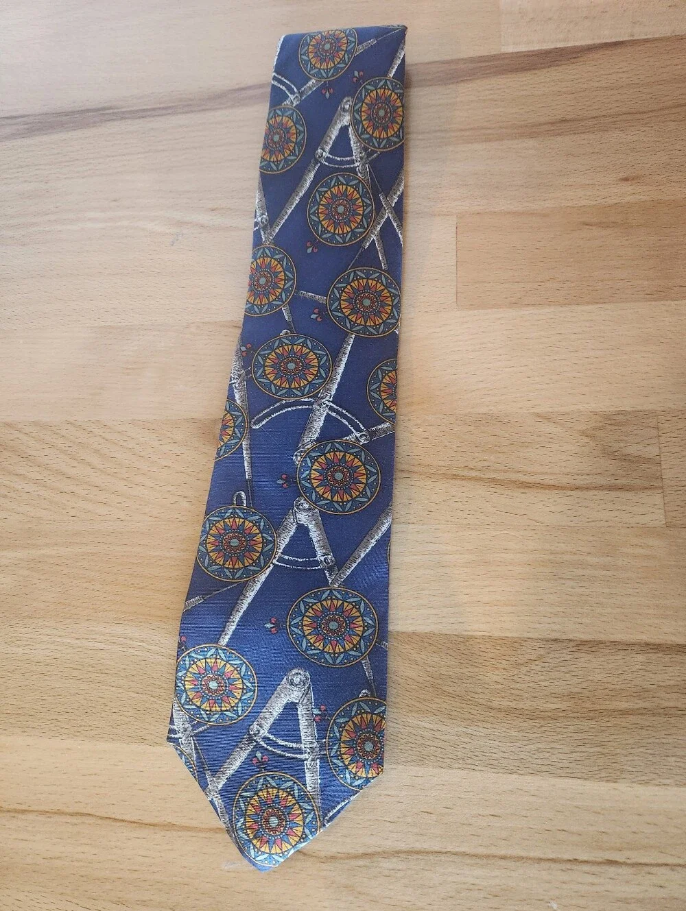 Vintage Lands End Nautical Compass Sextant Silk Tie Navy USA Maritime Novelty